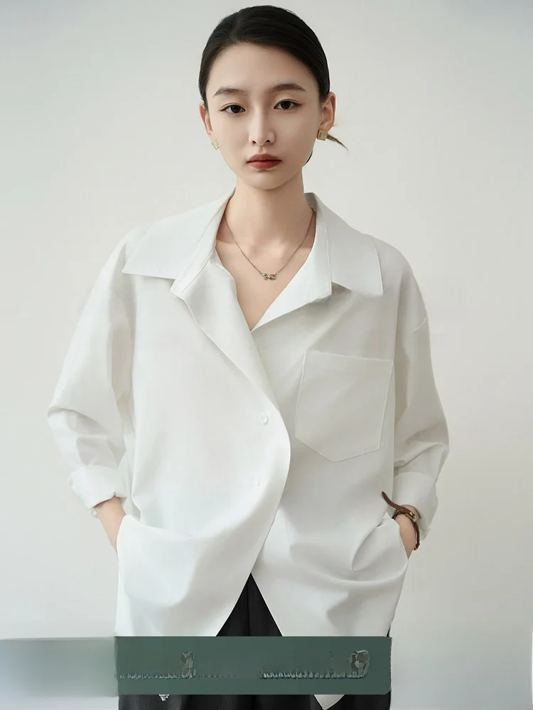 

Женская свободная белая блузка Achu Blogger в стиле Lazy Sle: модный дизайн, элегантность для офиса, комфорт для повседневной носки, длинный рукав.