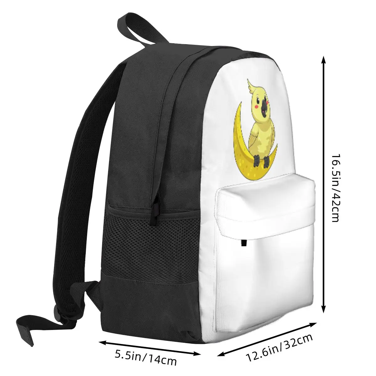 Cockatoo Cockatiel Parrot With Moon Student Backpack School Bag Hiking Travel Daypack for Boys Girls Bookbag Shoulder Bags