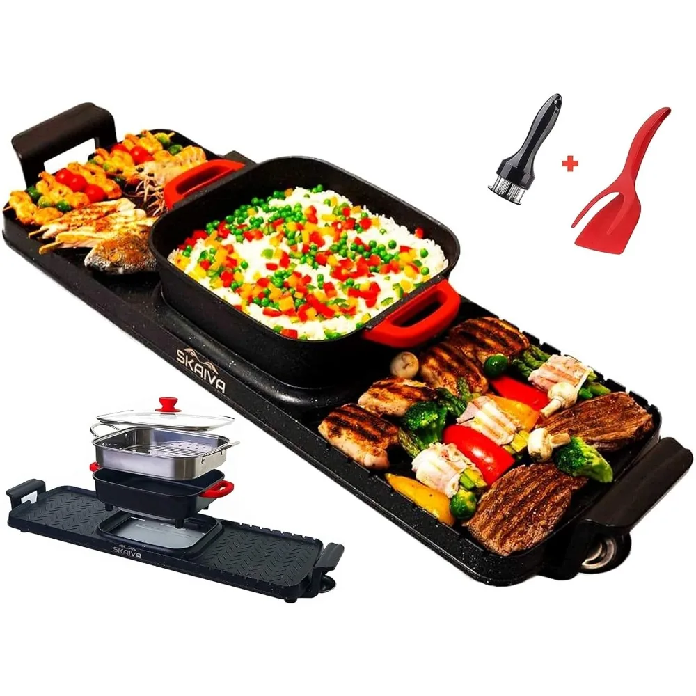 

Electric Hot Pot with Grill and Steamer 3 in 1 Detachable Shabu Shabu Hot pot Electric Indoor Korean BBQ Grill