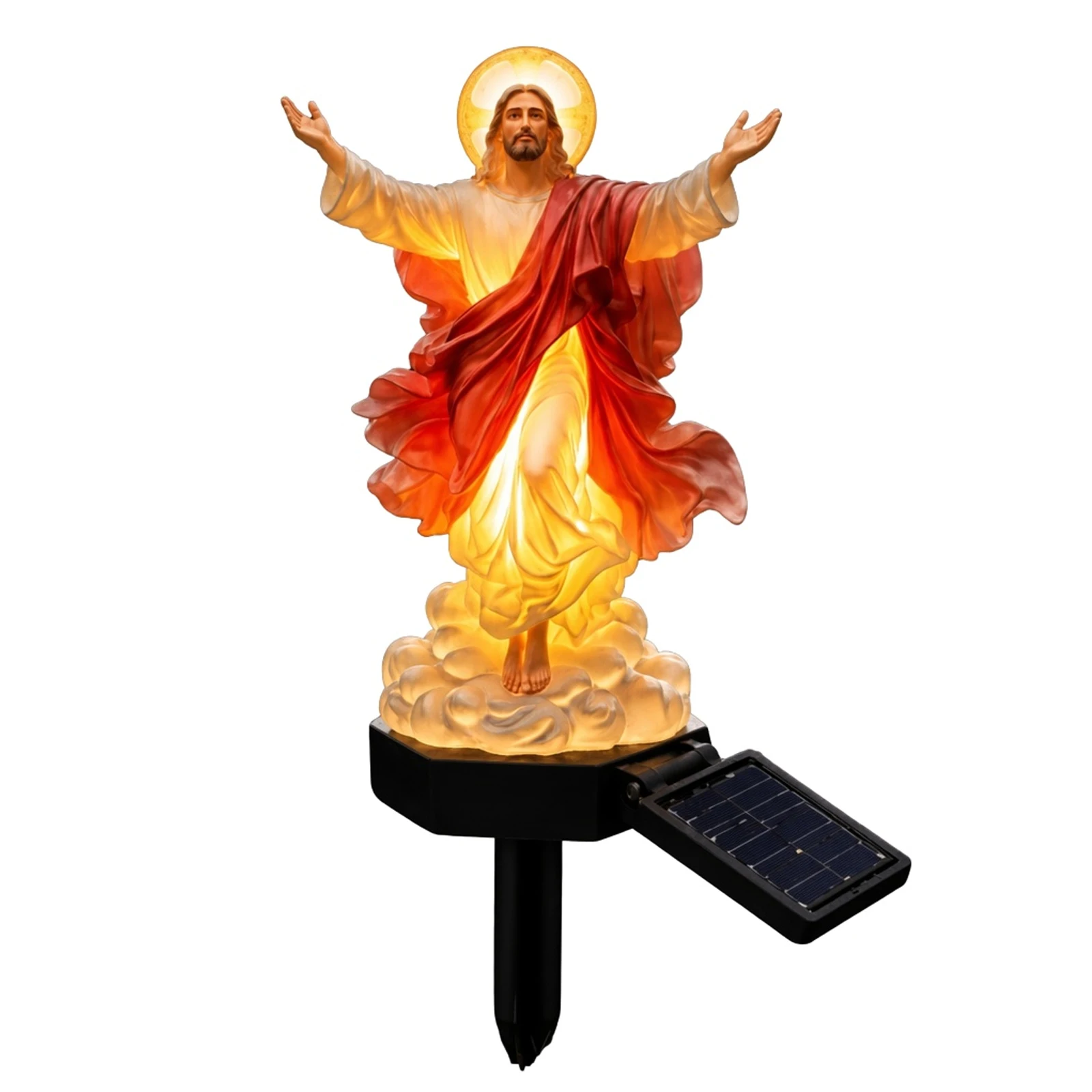 Solar-Powered Jesus Yard Statue with Glowing Night Lamp & Versatile Blessed Father Figure Secure Design for Christian Pray