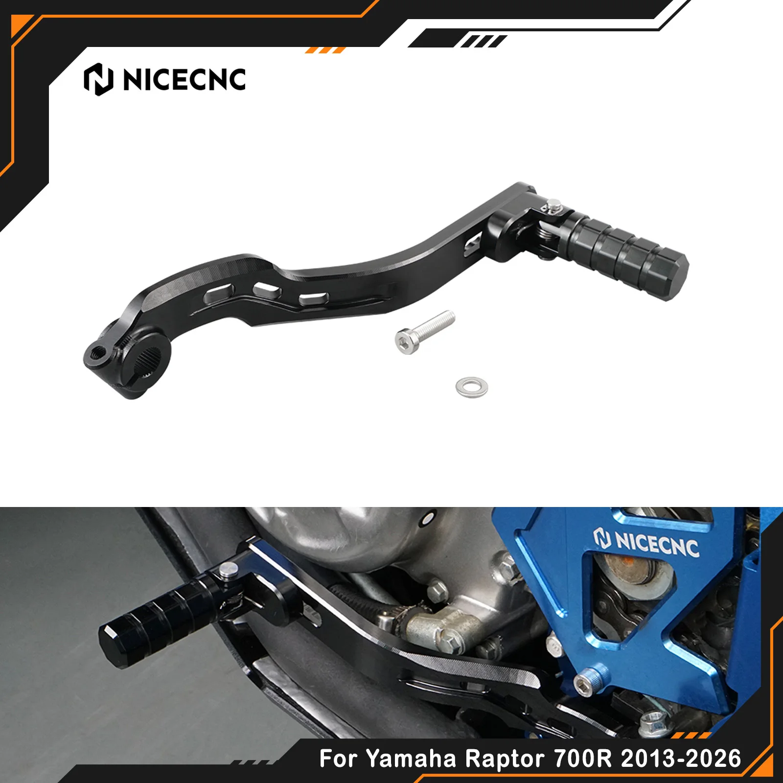 NICECNC For Yamaha Raptor 700R 2013-2026 Shift Lever Pedal Aluminum Foldable 90° Rebound Adjustable Height Anti-break Anodized