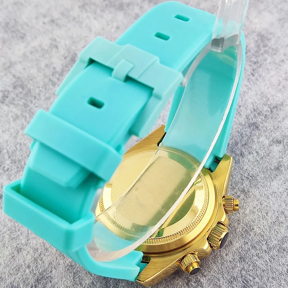 39 مللي متر ساعة مخصصة للرجال VK63 حركة متعددة الوظائف كوارتز كرونوغراف الياقوت الزجاج الفاخرة ساعة رجال الأعمال