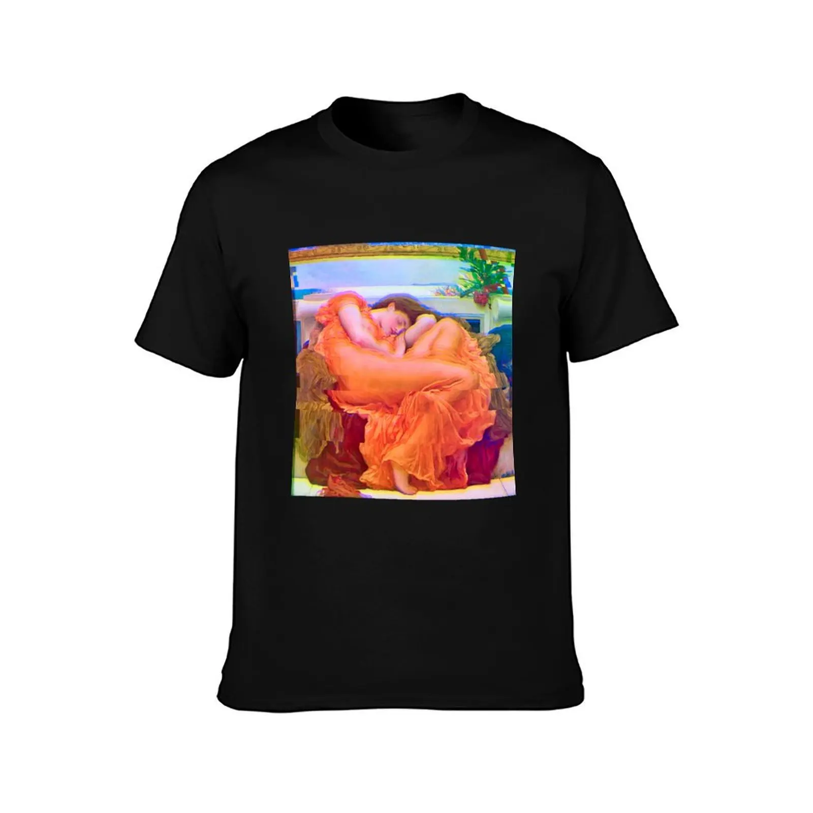 Flaming June by Sir Frederic Leighton (Glitched) T-Shirt Summer Casual Cotton Tee Oversized Streetwear Tops Unisex Men Women