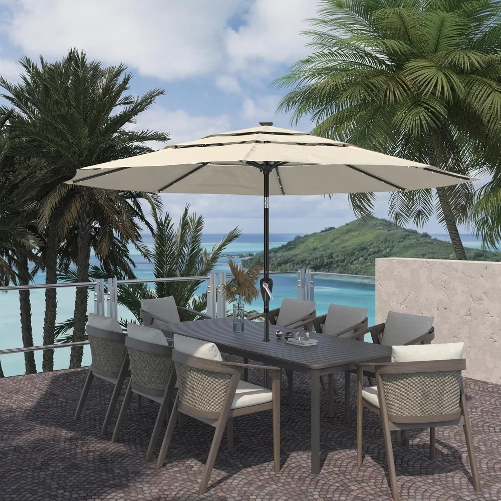 11ft Patio Umbrella with Solar LED lights Outdoor Umbrella with Tilt Outdoor Large Table Market Umbrella for, Customized