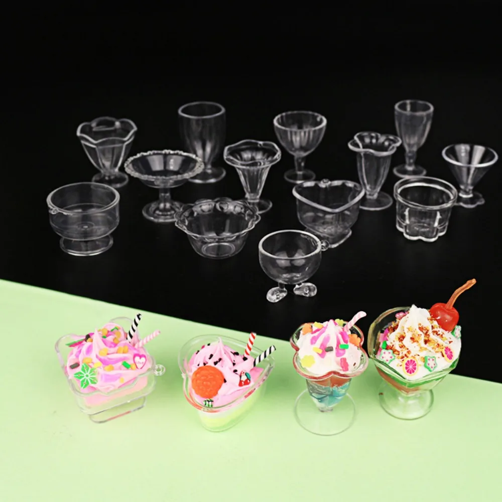 17PCS/Set 1:12 Dollhouse DIY Pretend Play Kitchenware Toy Transparent Plastic Drink Cups Dish Miniatures Model Toy Mini Cups