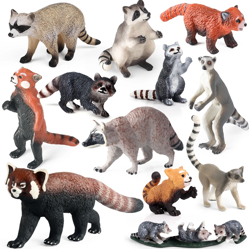 Oenux simulación figuritas salvajes Panda menor mapache Lemur modelo figuras de acción animales del bosque educación en el hogar juguete para regalo para niños