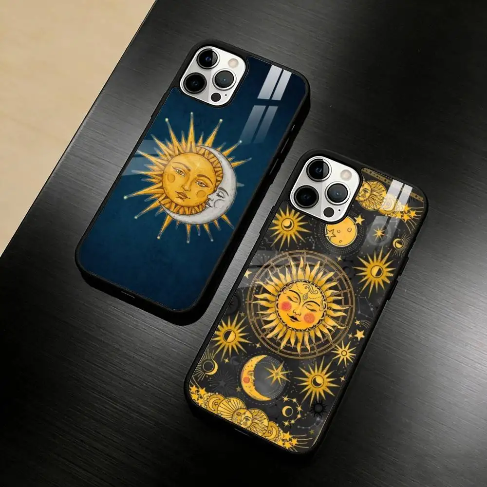 

Retro Tarot Sun Moon Stars Phone Case For iPhone 17 16 15 14 13 12 Pro Max Plus for Mirror Wireless Magnetic Cover