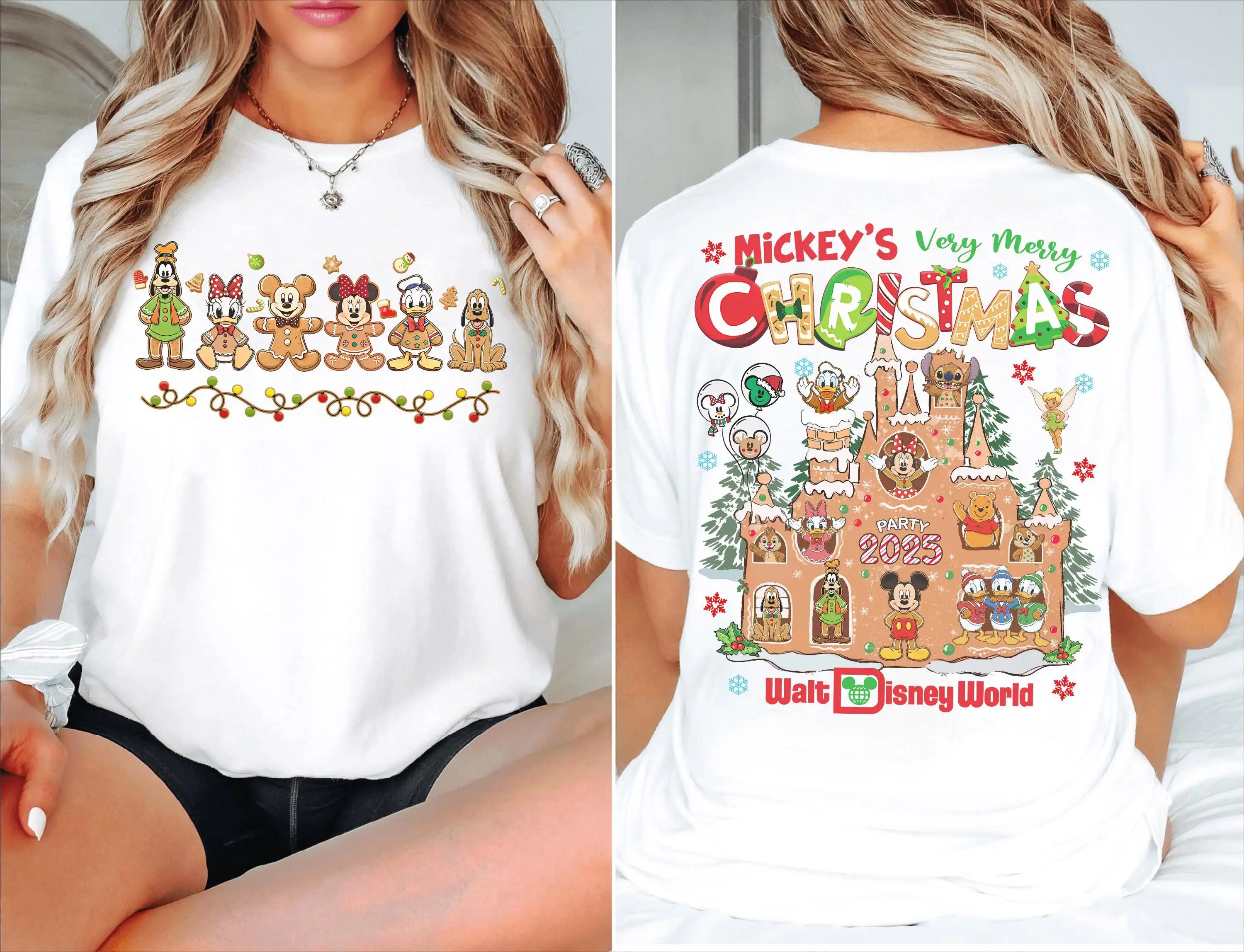 미키의 메리 크리스마스 파티 진저브레드 셔츠, 디즈니 미키와 친구들 크리스마스 티셔츠, 디즈니 파크 휴가 가족 선물