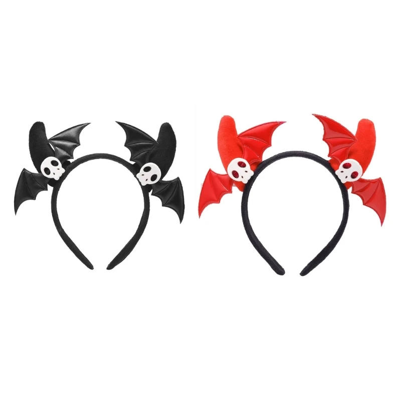 Devil Horn Headbands with Skull&Wing Animes Theme Gatherings Hairband Movie Enthusiasts Gothic Headbands for Teens Adult HXBA