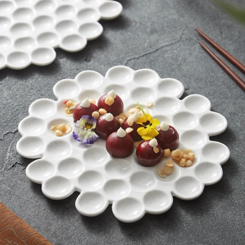 

Honeycomb Ceramic Plate - Dinner Plates & Sushi Dish with Sashimi Plate, Western Food & Fruit Bowl for Snack Tray and Dim Sum Di