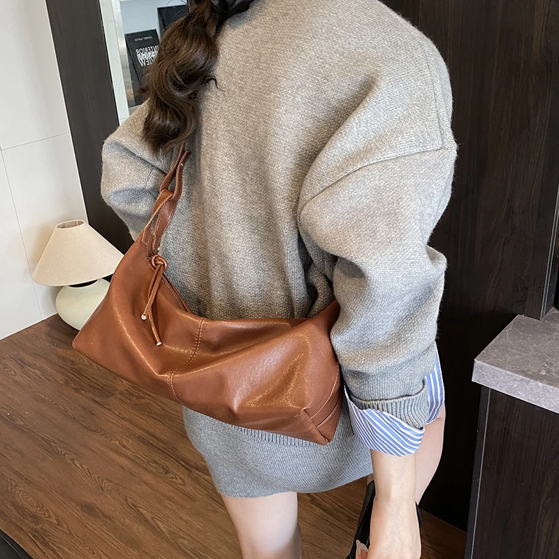 

Big Black Shoulder Bags for Women Large Hobo Shopper Bag Solid Color Quality Soft Leather Crossbody Handbag Lady Travel Tote Bag