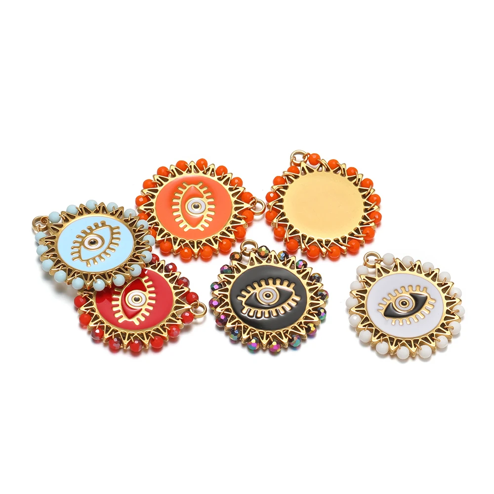 

3pcs Beaded Sun Pendants Stainless Steel Enamel Evil Eye Charms for DIY Jewelry Making Necklaces Bracelets Earrings Accessories