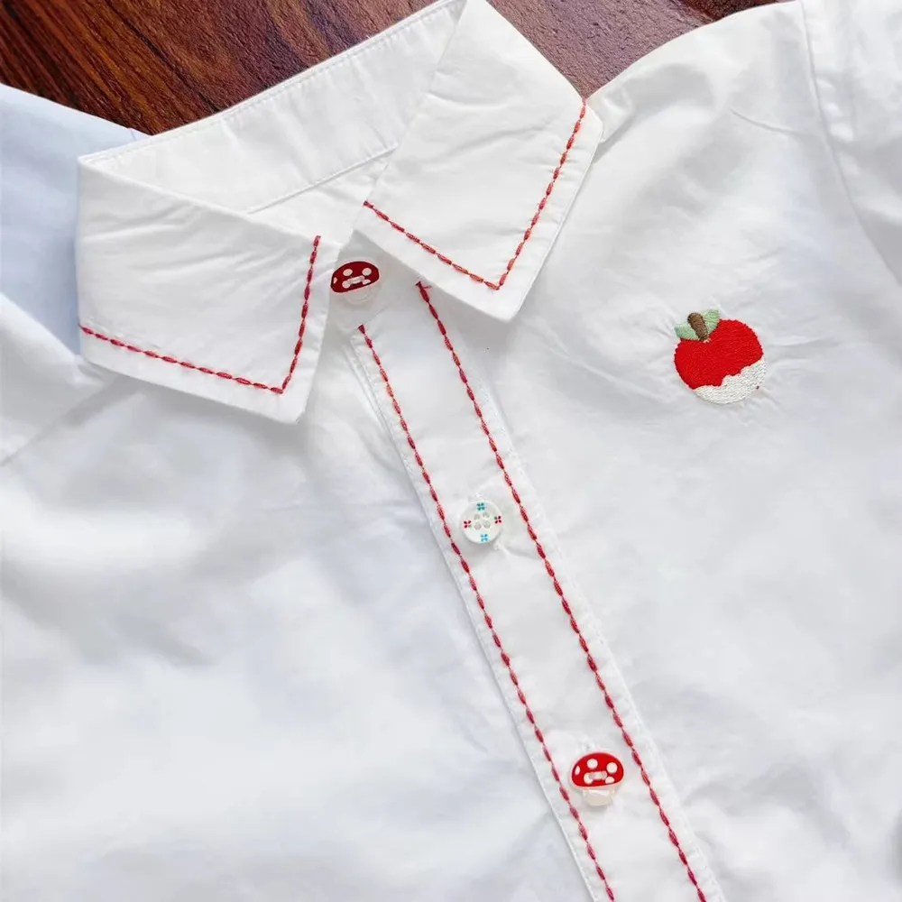 Spring Kids Girl Clothes Boys Tops Cartoon Pattern Embroidery White Shirt Girls' Coat Boys and Girls Stylish White Shirts