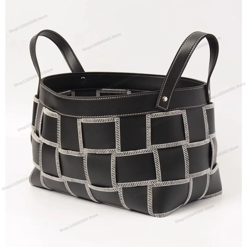 For Modern Leather Hand Woven Storage Basket, Living Room Home Storage Basket Decoration