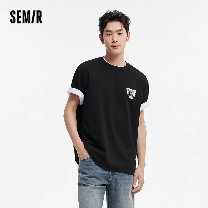 

Semir Men's Hand-Painted Color Block Couple Tee 2025 Summer New Cotton Casual Youth Style Top
