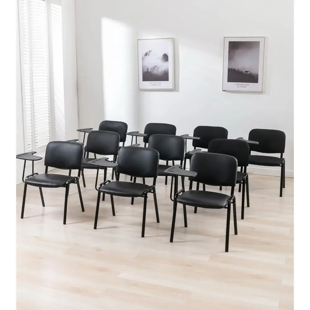 Stackable Black Leatherette Chairs with Desk, 5-Pack for Waiting Rooms, Classrooms, Offices, Conferences, and Churches