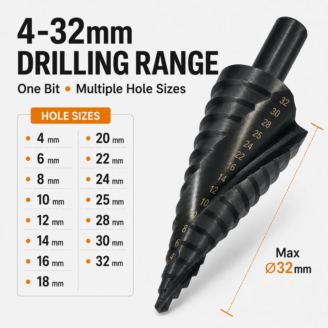 4-32mm HSS Step Drill Bit Titanium Coated Spiral Cone Drill Triangle Shank Hole Cutter Reamer for Metal Wood Plastic DIY Tool