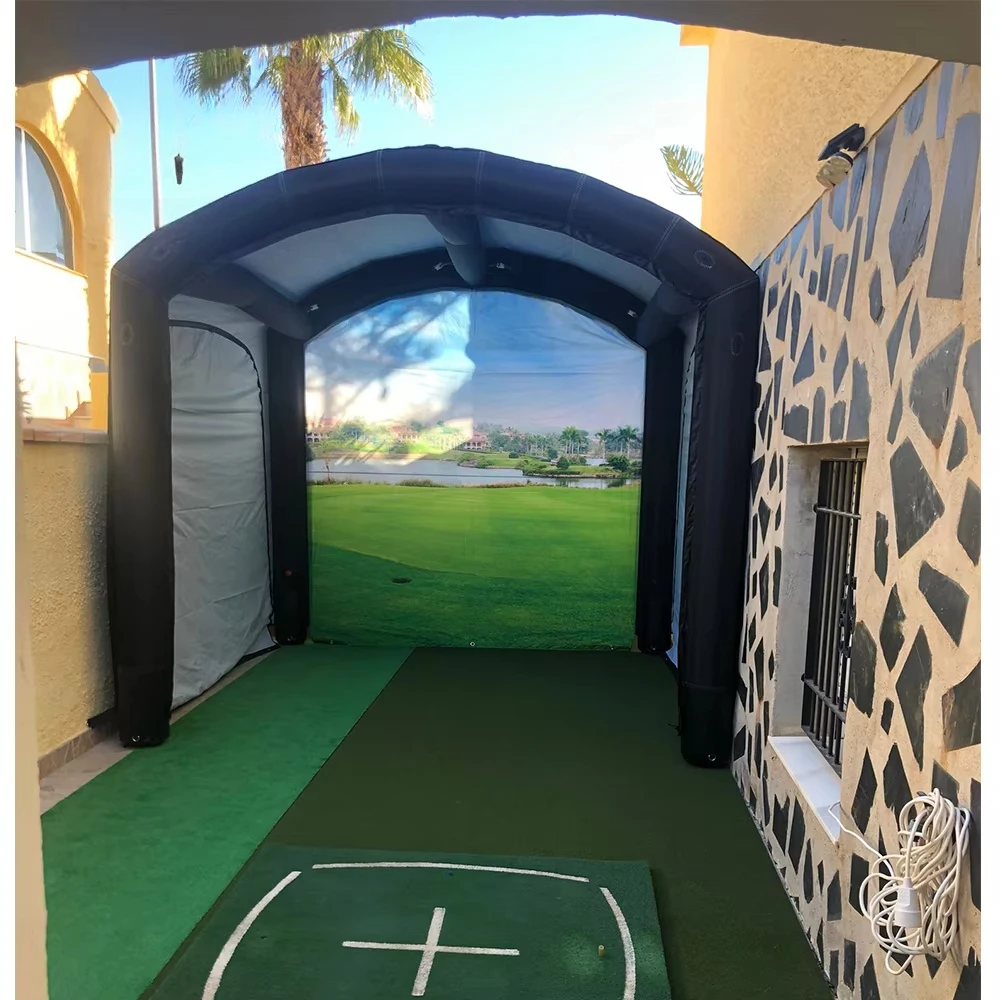 

Custom Golf Sim Bay System Impact Screen Outdoor Inflatable Waterproof Tent Kit Home Golf Simulator Enclosure