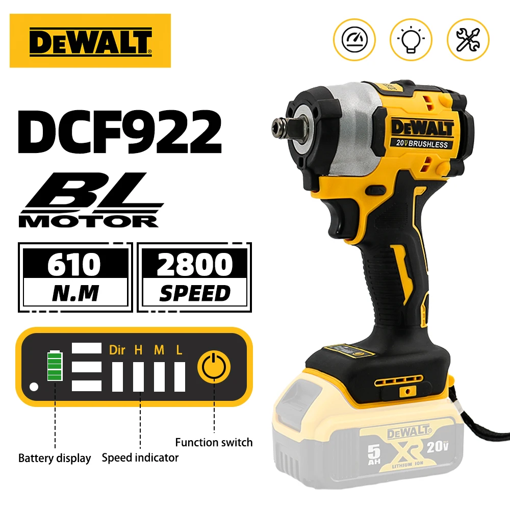 

Dewalt DCF922 Wireless Impact Wrench Rechargeable High Torque 205Nm(Reverse) 1/2" 2800 PRM Universal 20V Battery Power Tools