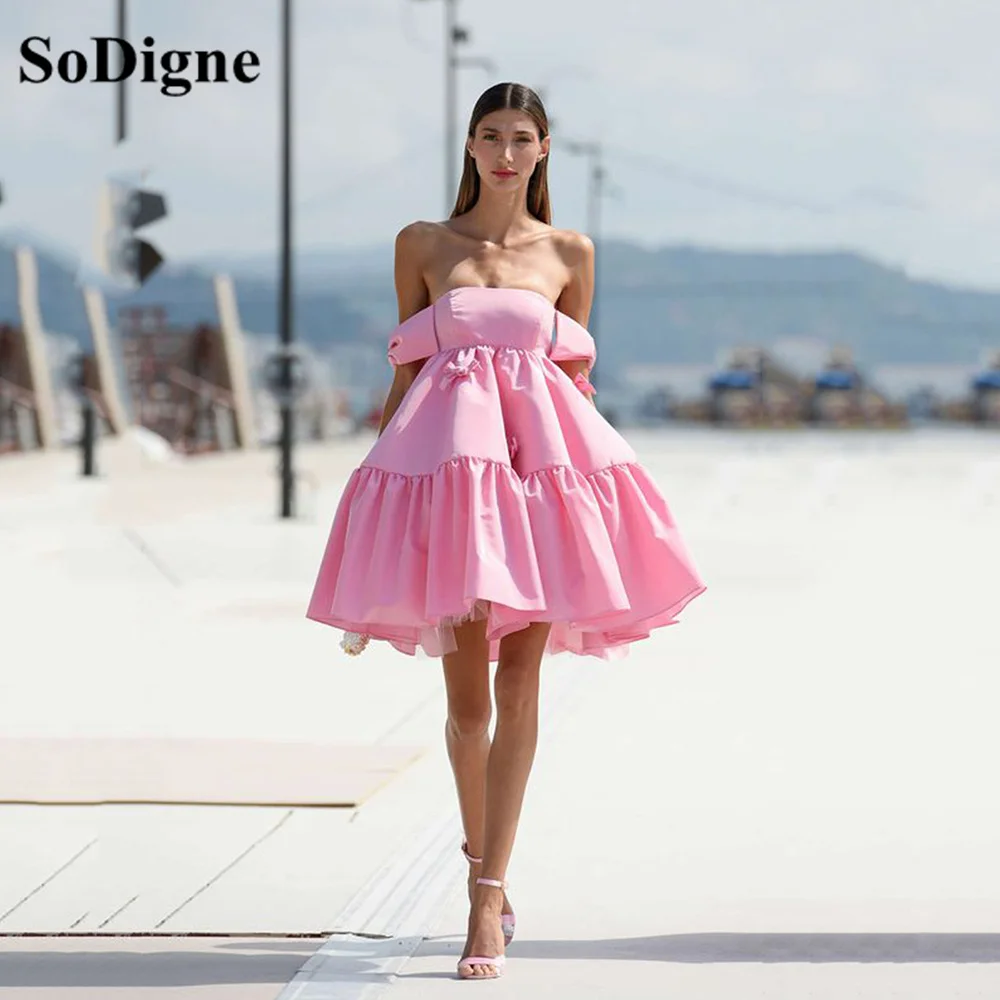 SoDigne Pink Mini Sexy Prom Gowns 2023 Off The Shoulder Graduation Dresses 15 quinceanera dresses Cocktail Party Dresses