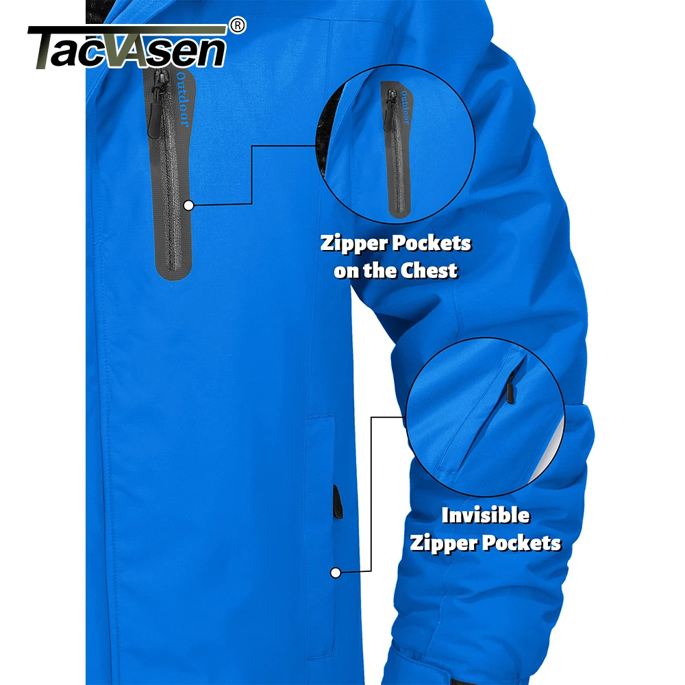 TACVASEN Men\'s Fleece Lining Warmth Jacket Winter Snow Working Outdoors Hooded Coat Zip Pockets Waterproof Hiking Skiing Parkas