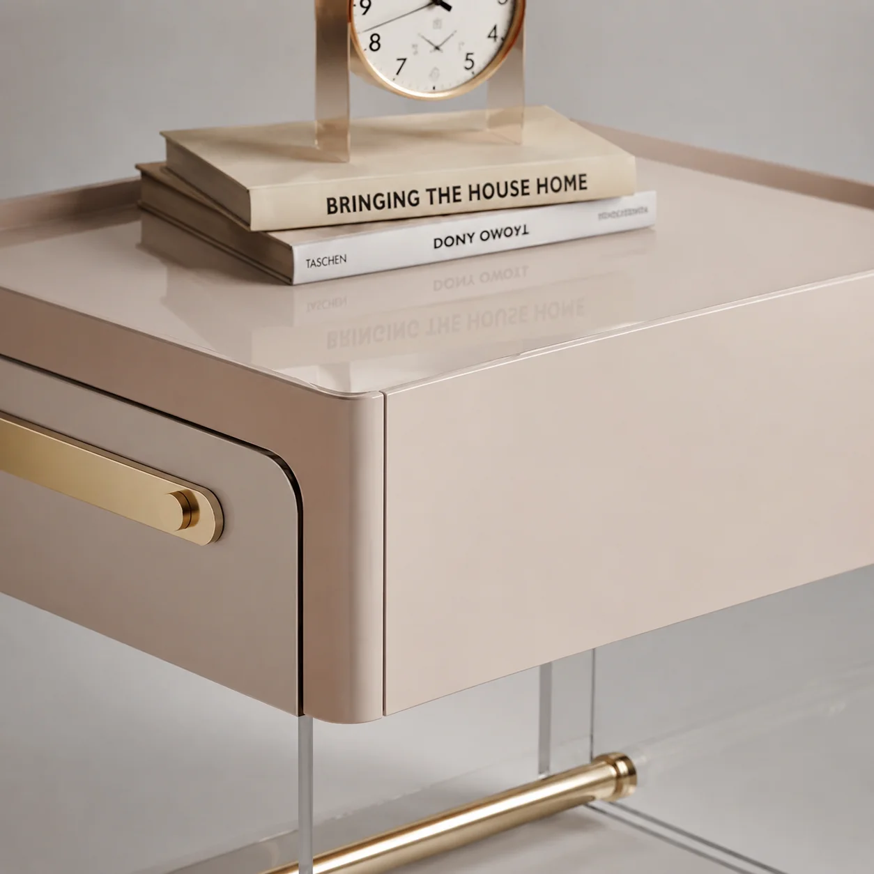 #Modern Ivory White E1 Board Stainless Steel Acrylic Frame Acrylic Detail Nightstand Bedside Table Storage Cabinet