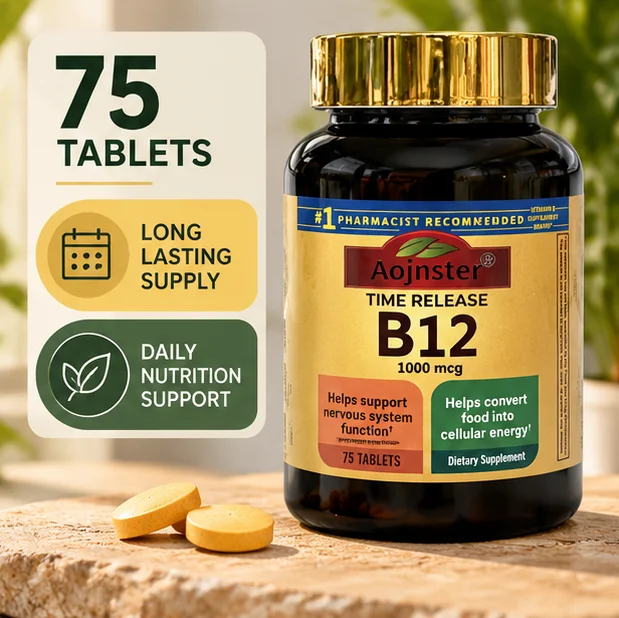 Time Release Vitamin B12 Tablets, 1000 mcg Per Tablet, Extended Release Formula, 75 Count Adult Dietary Supplement