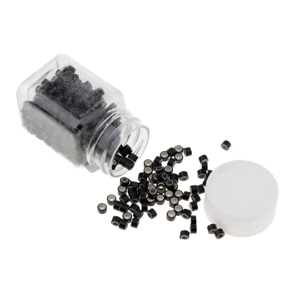 Silicone-lined Hair Extension Crimp Beads Micro Rings Set for Women's Human Hair Extensions Tools