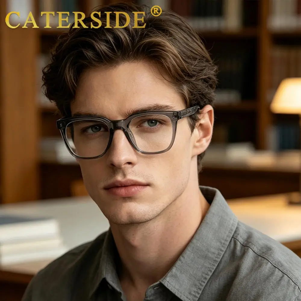 CATERSIDE Modische Anti-Blaulicht-Brille für Damen und Herren, Zellulose-Propionat-Bügelspitzen, Tr-90 Quadratischer Retro-Brillenrahmen – Detail 4