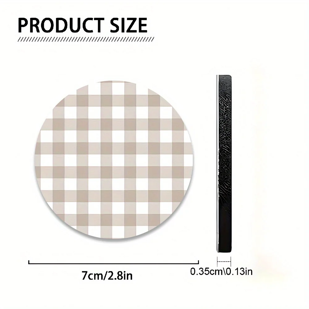 2 Light Brown Plaid Car Coasters- Non-Slip Rubber Drink Mats, Heat-Resistant, Durable And Stylish Design, Suitable For Car Inter