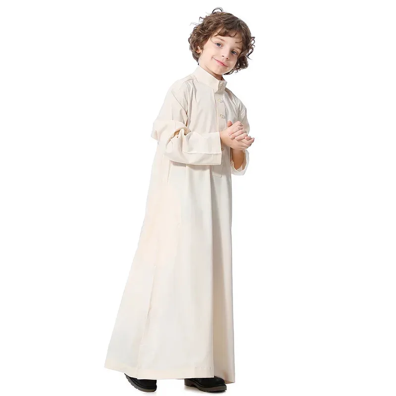 

COSda@Muslim Boys Robe Gown Solid Color Saudi Kandura Kaftan Jubba Thobe Islam Eid Ramadan Djellaba Morocco Caftan 110-160cm boy