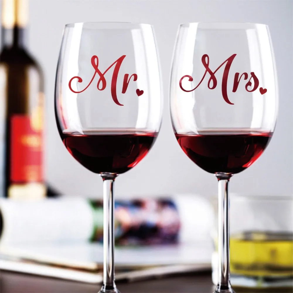 2pcs Small Labels Mr. Mrs. Glass Vinyl Stickers Rose Gold Black Size 1.6inch/4cm For Wine Cup Window Gift Box Bag Party Decor