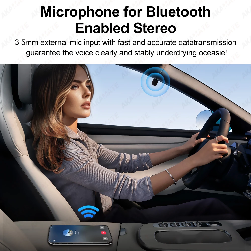 AKAMATE Microphone for Car Radio Mic Sound Amplifier Bluetooth Phone Call Connected Microphone Player 3.5mm Interface