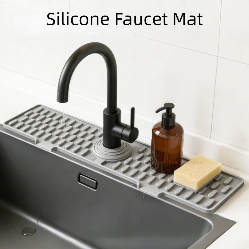 New Silicone Splash Guard Mat Raised edges Splash-proof Faucet Sink Pad Ajustable Size 45cm Length Soap Storage Mat Kitchen Use