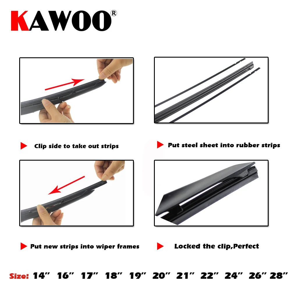 KAWOO 2pcs Auto All seasons Windshield Car Wiper Blades Refills Natural Rubber Strips Wiper Blade Replacement Parts 8mm 14\