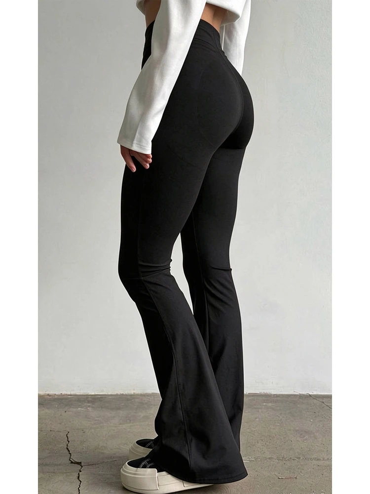 chic Slim Bootcut Workout Pants Women High Waist Zipper Detail Tummy Control Stretch Flare Leggings Soft Comfy Sport Outfit