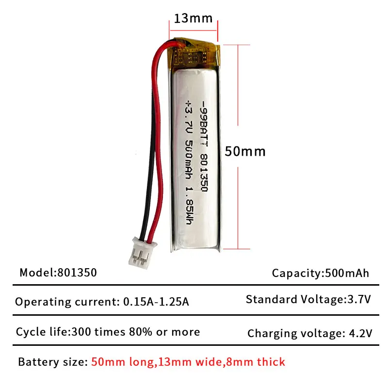500mAh Battery 801350 3.7V Li-Po Batteries Lithium Polymer 081350 Cell for Recording Reading Pen Electric Toothbrush