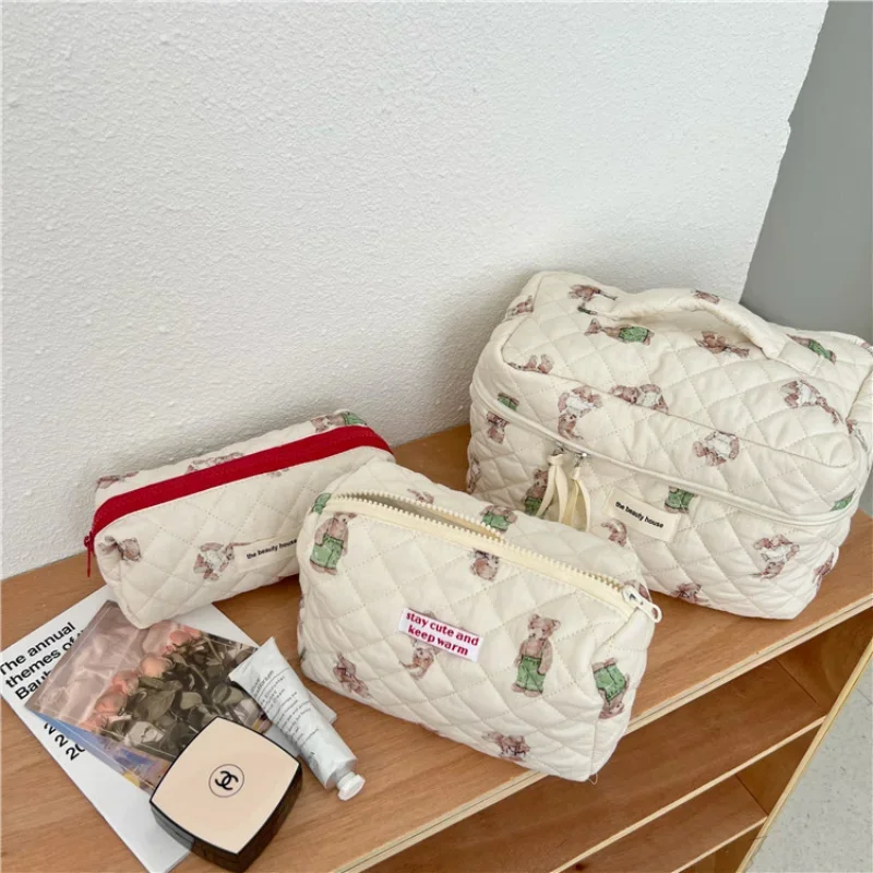 Little Bear Bunny Travel Cosmetic Bag for Women Makeup Storage Bag Large Toiletry Bags Female Beauty Case Cotton Cosmetic Pouch