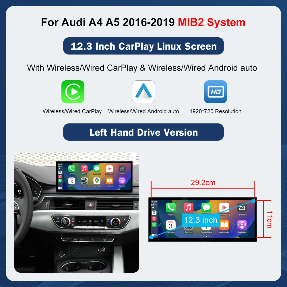 12,3 zoll Multimedia Display Touchscreen Für Audi A4 S4 A5 S5 2014-2019 Airplay Miracast Funktion Drahtlose Carplay android Auto