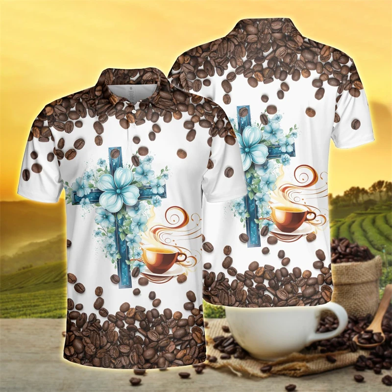 Harajuku Fashion Coffee 3D Print Polo Shirts For Men Clothes Vintage Funny Animal Short Sleeve Casual Women POLO Shirt Beans Top