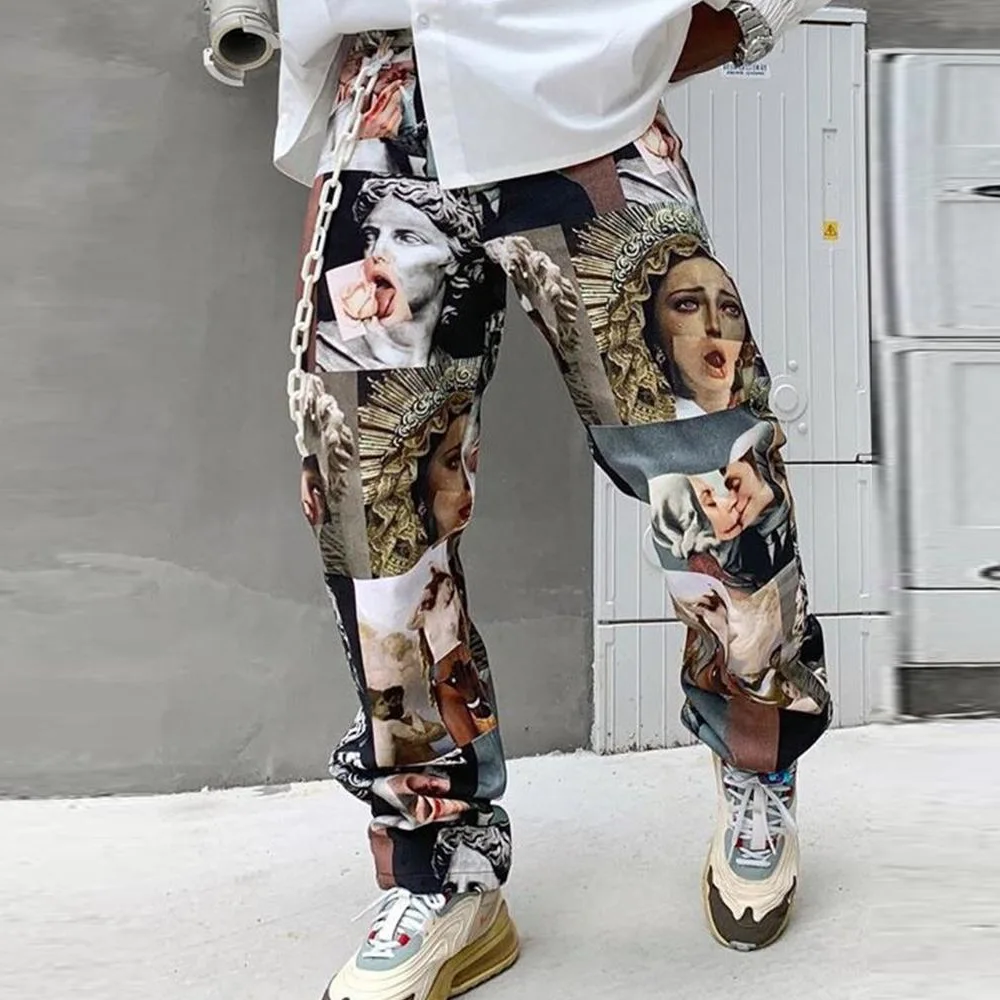 

Oversized Hip Hop Pants For Men 2025 Spring Summer Straight Loose Casual Trousers Fashion Vintage graphics Print Pant Streetwear