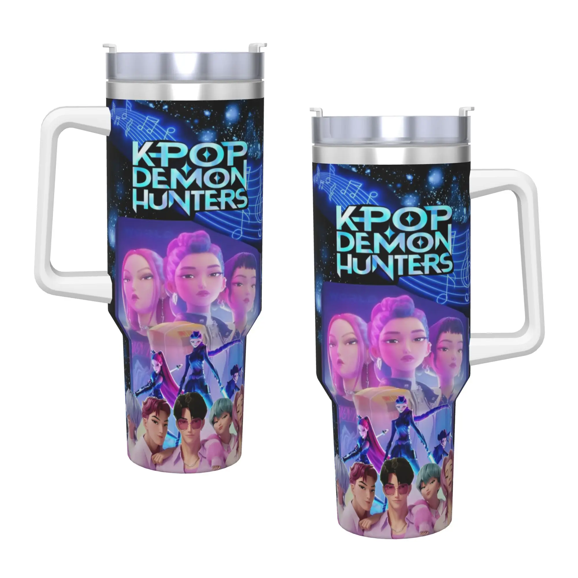 

KPop Demon Hunters Huntrix Стакан 40 унций из нержавеющей стали с двойными стенками, вакуумная изоляция, кружка, чашки с соломинкой