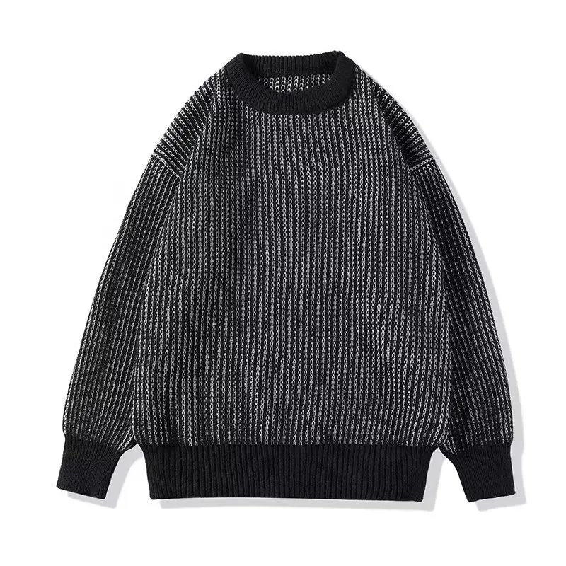 Japanese High Street Striped Sweater Men's Retro Personali Faion Match Lazy Sle Loose round Ne Warm Knitted Sweater