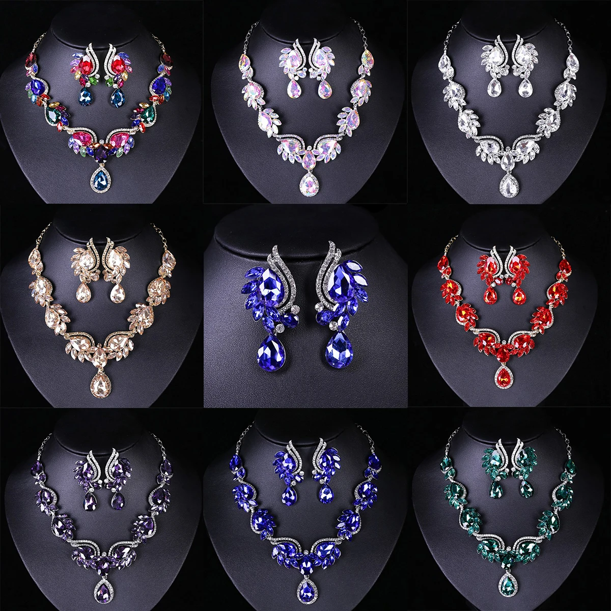 

Роскошный комплект ювелирных изделий для женщин, банкетный блестящий кристалл, цепочка на ключицы, ожерелье, серьги, наборы ювелирных изделий на годовщину свадьбы, аксессуары