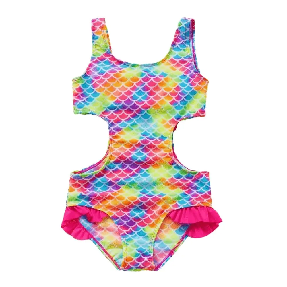 Stylish Hollow Out Swimsuit High Waist Comfortable One-Piece Swimming Suit Blue Fish Scale Bathing Swimming Suit Outdoor