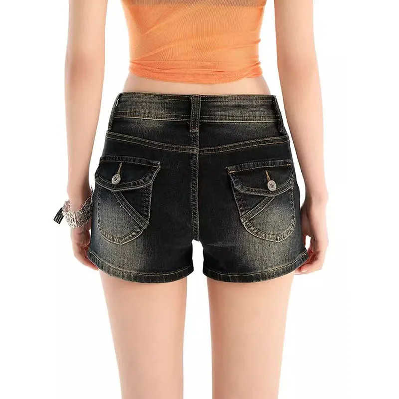 Women Retro Streetwear 90S Y2K Shorts 2025 Summer Korean Grunge Hot Denim Shorts Female Harajuku Slim Fit Cowboy Short Pants