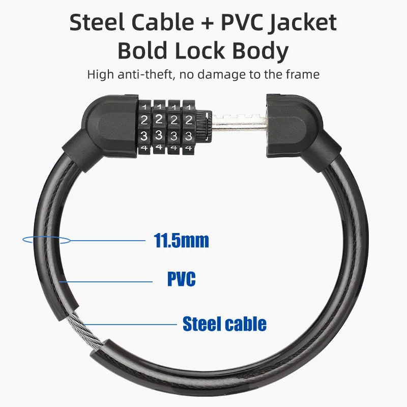 Outdoor Portable 4-digit Combination Bicycle Safety Lock Explosion Type Anti-theft Code Mountain Bike Equipment Is Ultra-light