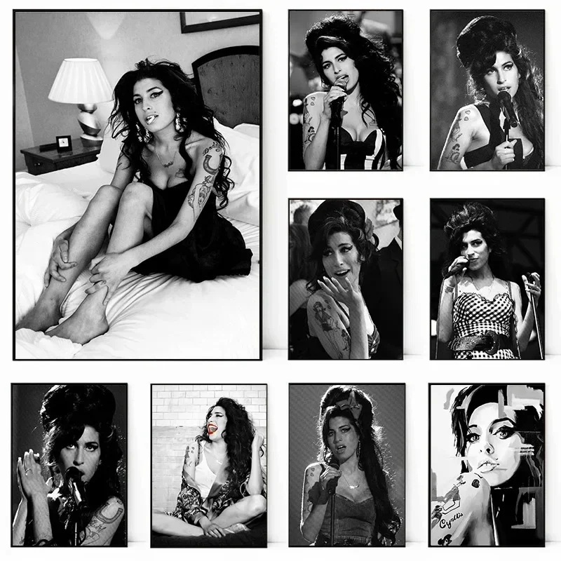 Famosa cantora de música amy winehouse vinatge moda cartazes pintura em tela e impressões arte da parede imagem moderna para quarto casa de