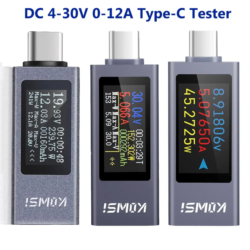 Typ-C-Tester, multifunktionales digitales Display, Gleichspannung, Amperemeter, Leistungsmesser, 4–30 A, 0–12 A, Voltmeter, Amperemeter, Detektor, Powerbank