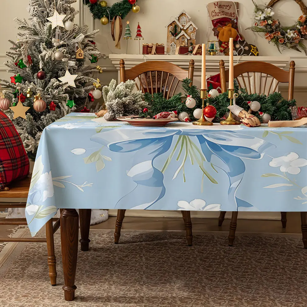 Blue Blossom Whimsy Table Cloth Waterproof Tablecloth Spill Proof Table Cloth, Wipe Clean Table Cloth for Dining Camping